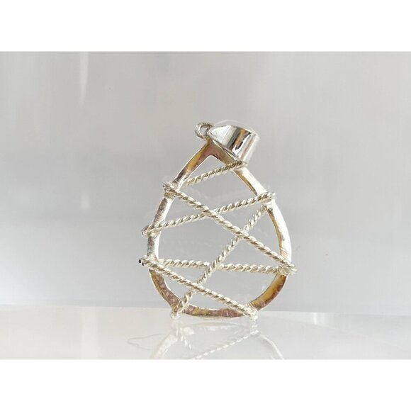 Abstract Beaded Wrapped Teardrop Sterling Silver 925 Vintage Pendant - Picture 6 of 10